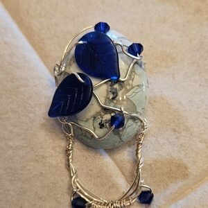 Blue and Silver Wire Wrapped Eye Glass Pin